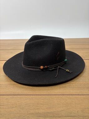 Ruediger Rustic Chic Distressed Beaded Fedora Hat Aussie Wool Felt Medium